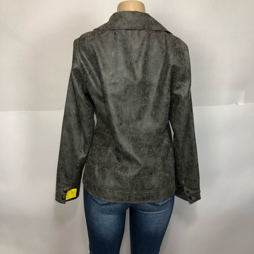 Tribal Gray Suede Asymmetric Basic Jacket Top Sz 8 - image 4